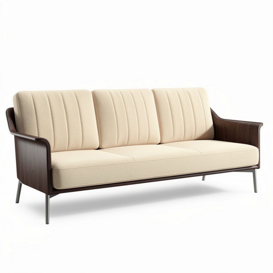 Canapé moderne en tissu beige avec structure en bois dimensions 210 x 80 x 75cm