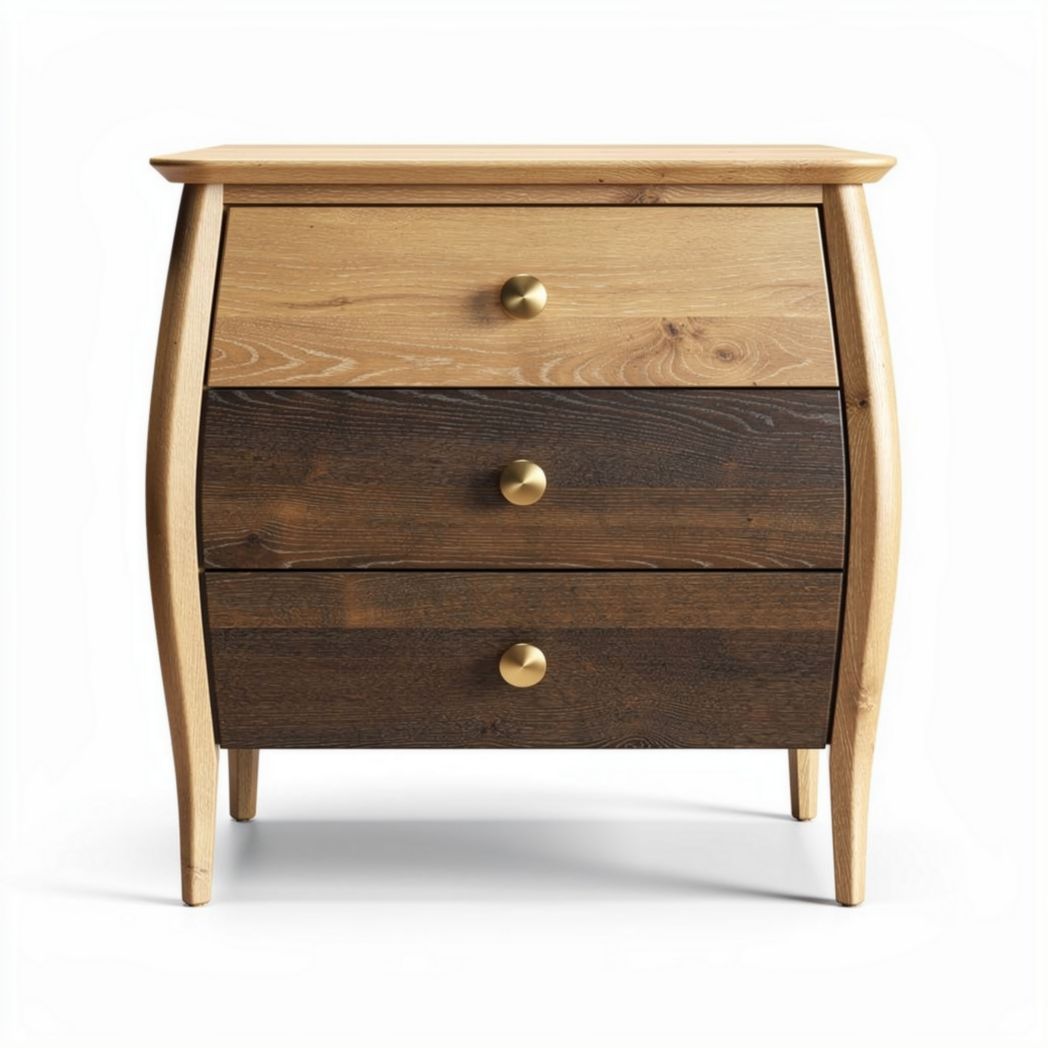 Table de chevet en bois avec trois tiroirs 70 x 40 x 50cm couleur naturelle et foncée