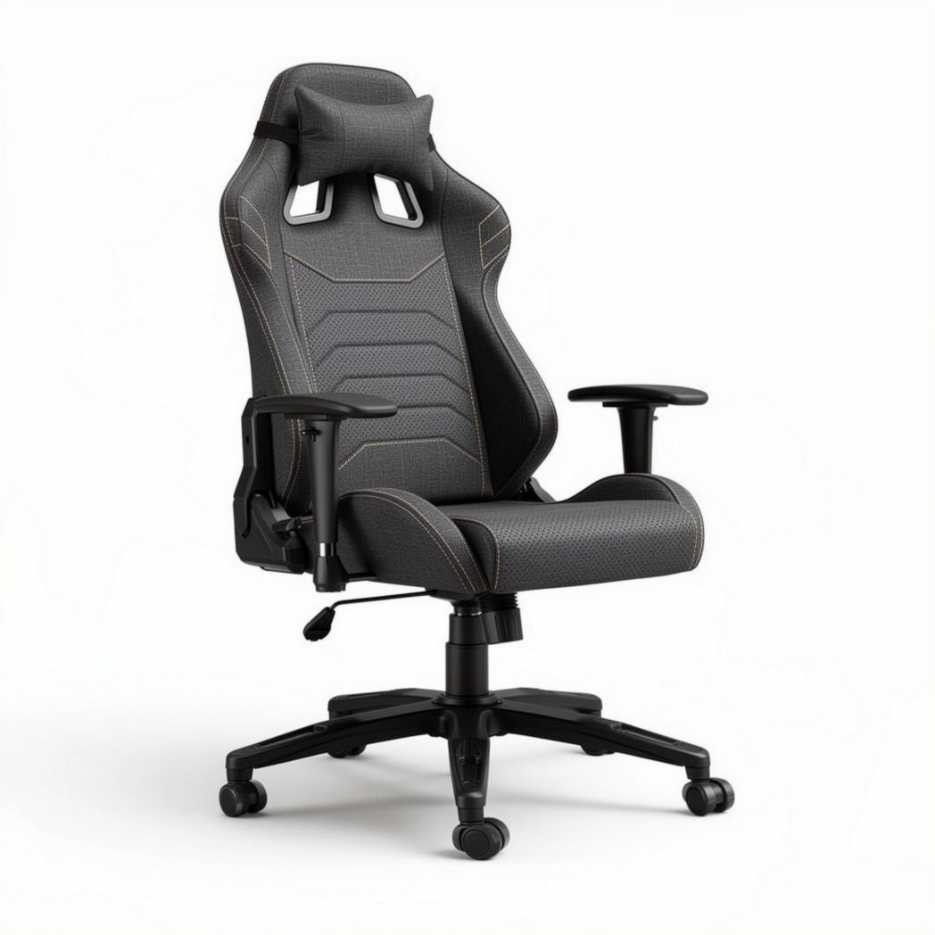 Chaise de bureau ergonomique en tissu noir avec accoudoirs réglables 80 x 70 x 130cm
