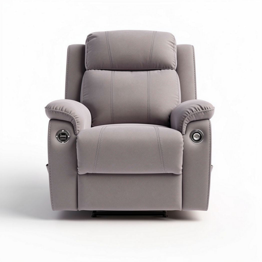 Fauteuil inclinable en tissu gris avec dimensions 75 x 85 x 100 cm