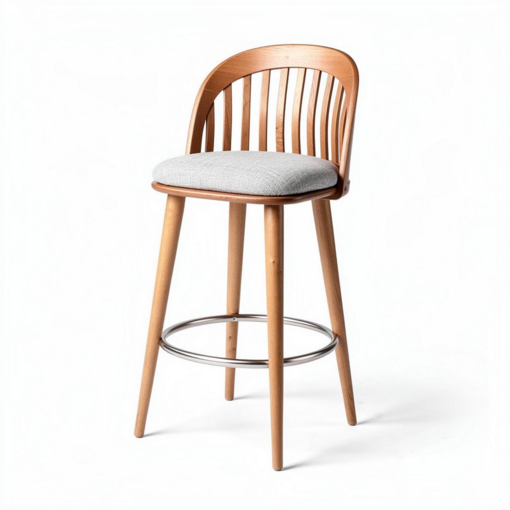 Tabouret de bar en bois avec coussin gris 45 x 45 x 100cm