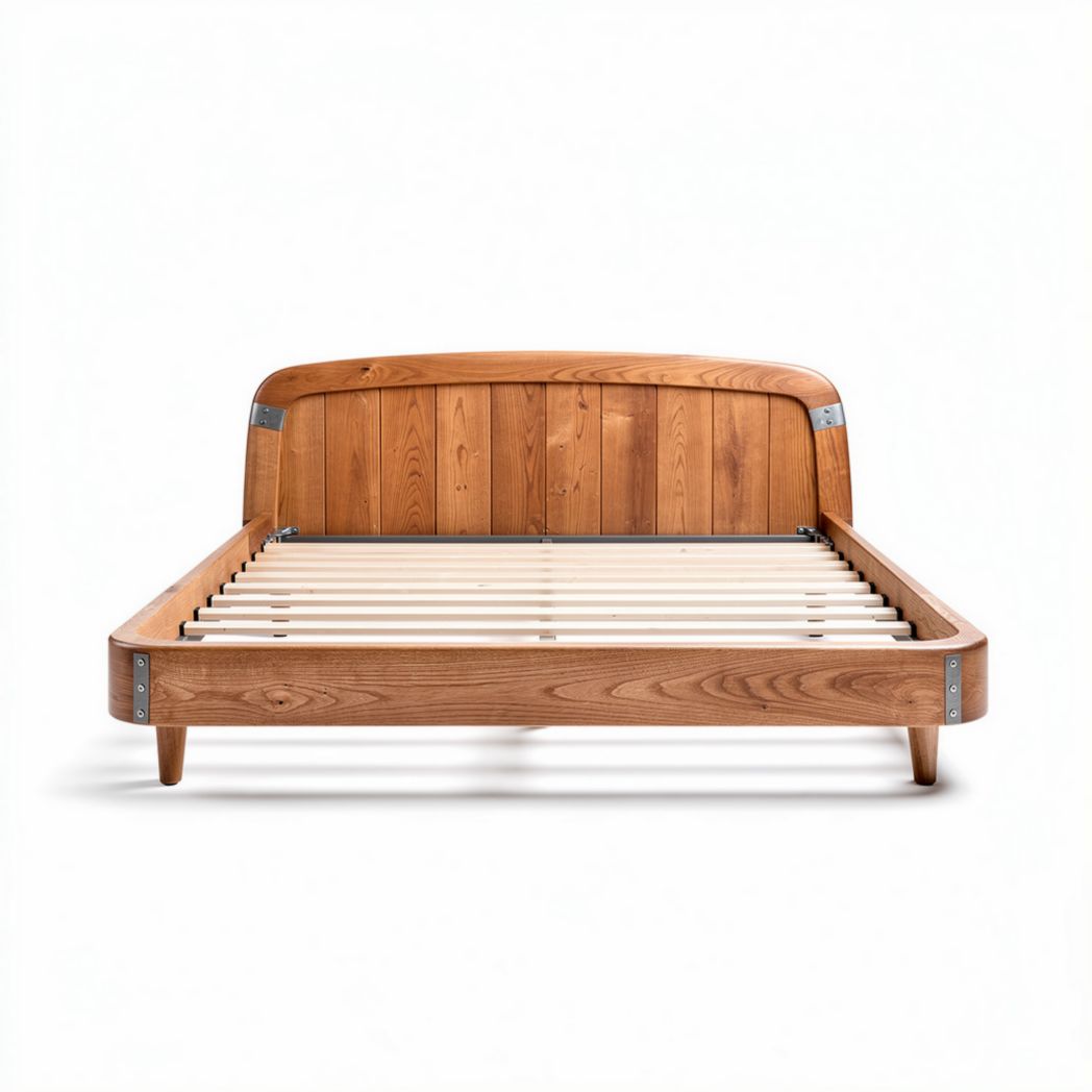 Lit en bois massif avec sommier à lattes 200 x 160 x 25cm naturel