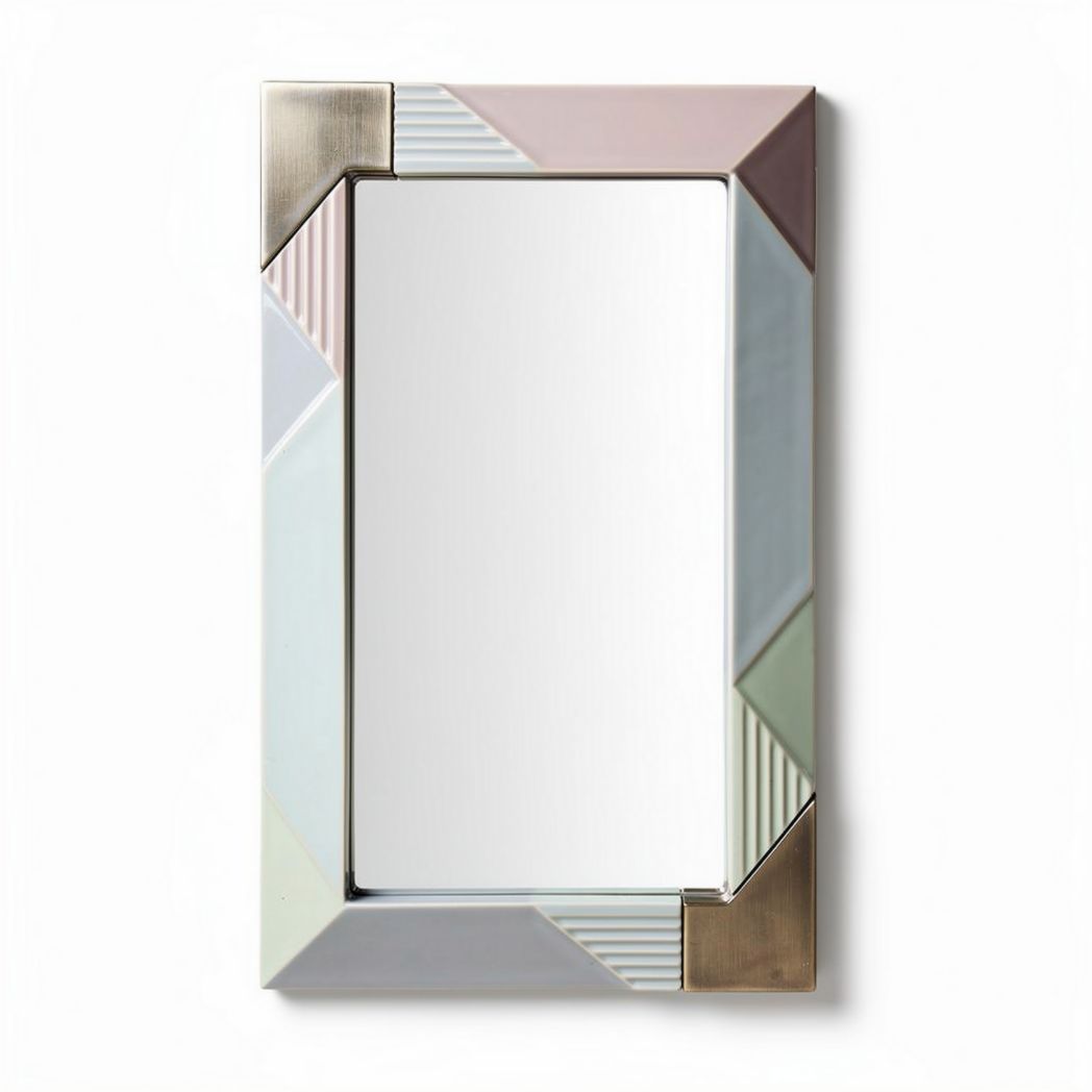 Miroir rectangulaire en verre avec cadre géométrique multicolore 60 x 30 x 2cm