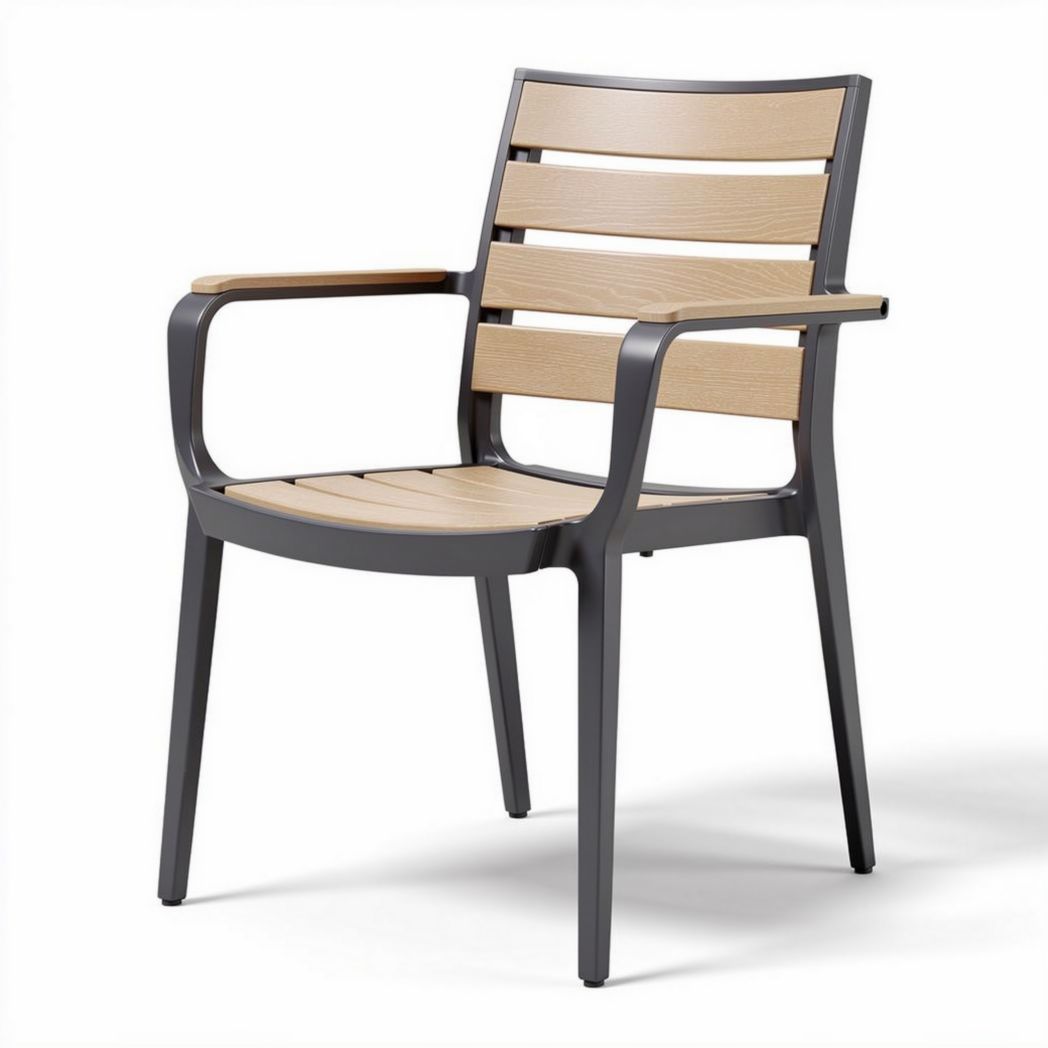 Chaise d'extérieur en aluminium et bois naturel 55 x 55 x 80cm