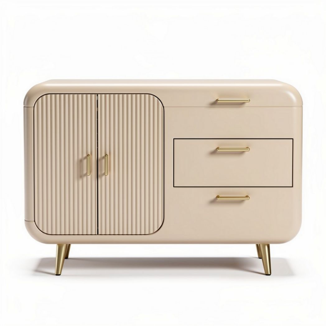 Buffet moderne en bois avec portes en relief 120 x 50 x 80cm couleur beige