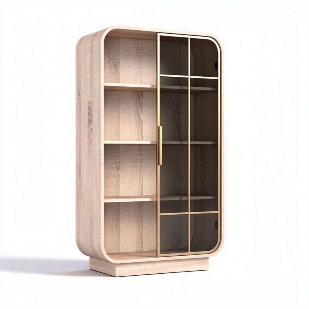 Vitrine en bois naturel avec vitres en verre 40 x 30 x 90cm