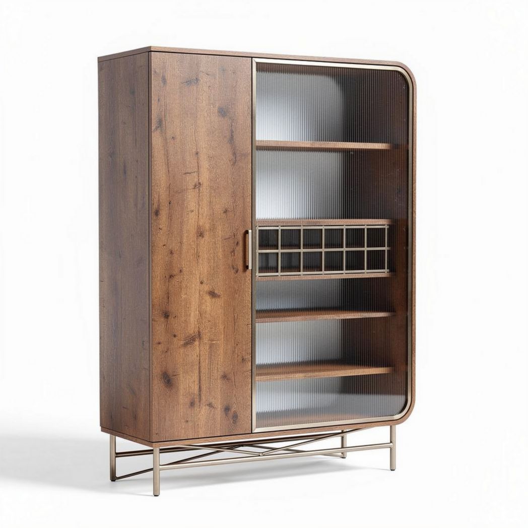 Buffet en bois massif avec portes en verre et tiroirs dimensions 120 x 50 x 180cm
